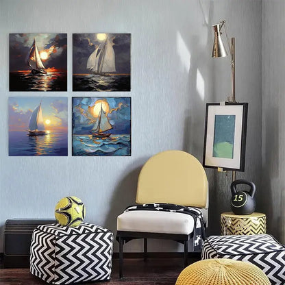 4pcs Sunset Soft Ocean Elegant OE   Wall Art Canvas Framed
