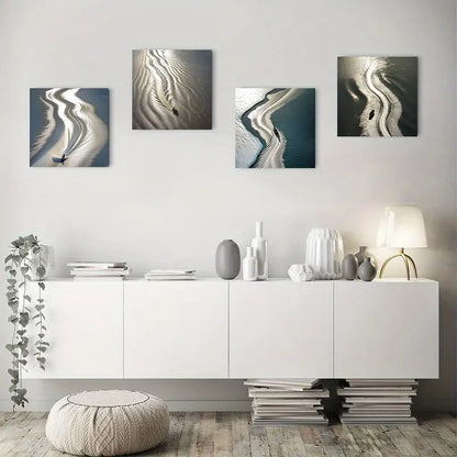 4pcs  Serene Boat & Waves Theme Wall Art Canvas Framed