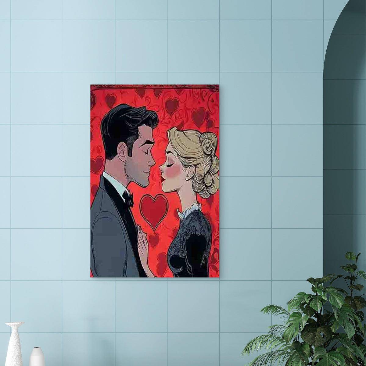 Romantic Couple Love Hearts - Vintage 40x60cm Metal Print Ready to Hang