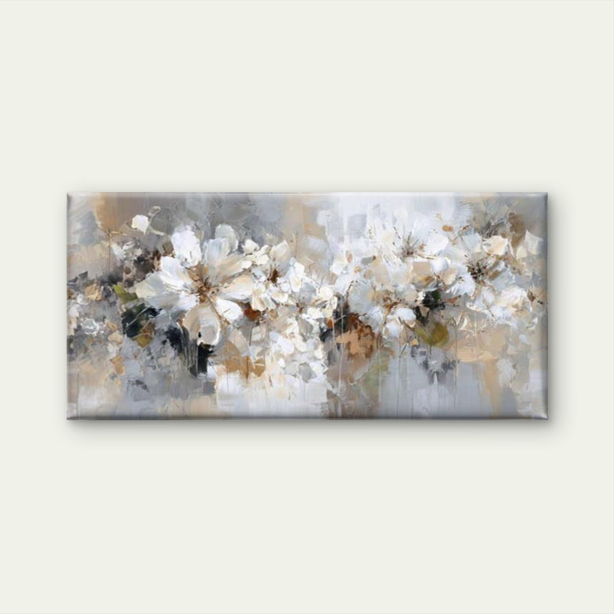 Soft Neutral Floral Wall Art Canvas Office Home Room Framed 120x60cm