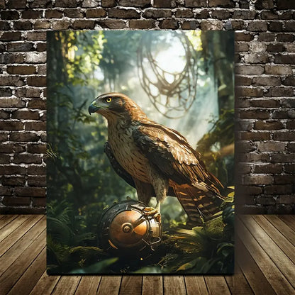 Steampunk Hawk & Jungle Ball Cinematic 40x60cm Metal Print Ready to Hang