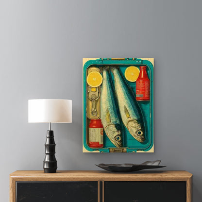 Tinned Sardines Navy Blue Vintage Style Metal Print Ready to Hang
