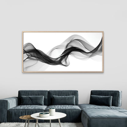 Black & White Waves Design Wall Art Canvas Office Home Room Framed 120x60cm