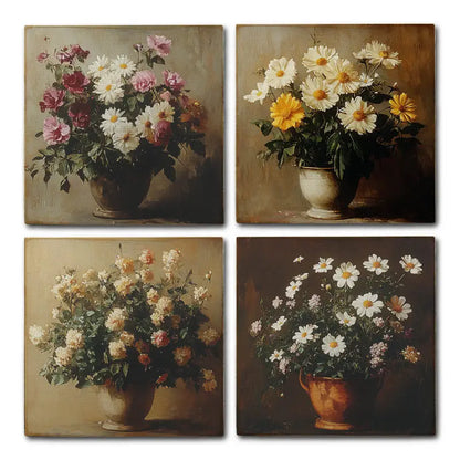 4pcs Colourfull Flower Vases Wall Art Canvas Framed