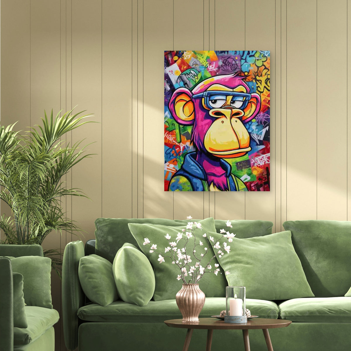 Colorful Monkey Graffiti 60x90cm Metal Print Ready to Hang