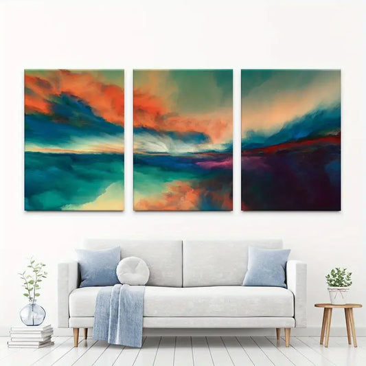 3pcs Abstract Colorful Sunset Landscape Wall Art Set Canvas Framed 60x90cm - High Quality Print 100% Australian Made Wall Canvas Ready to Hang