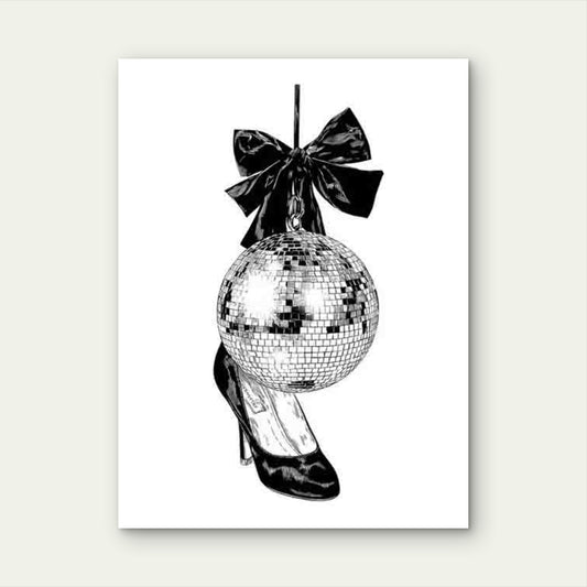 Retro Disco Ball & Black Bow 60x90cm Metal Print Ready to Hang