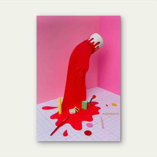 Subject Arrangement With Red Paint 60x90cm Metal Print Ready to Hang - Bella Home Decor