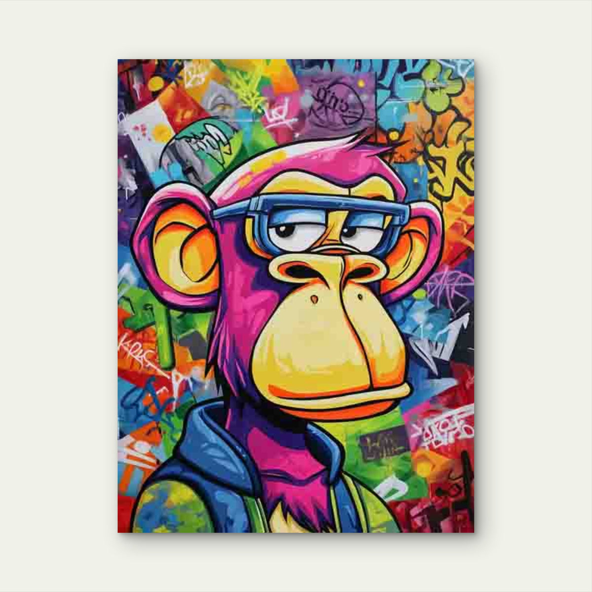 Colorful Monkey Graffiti 60x90cm Metal Print Ready to Hang