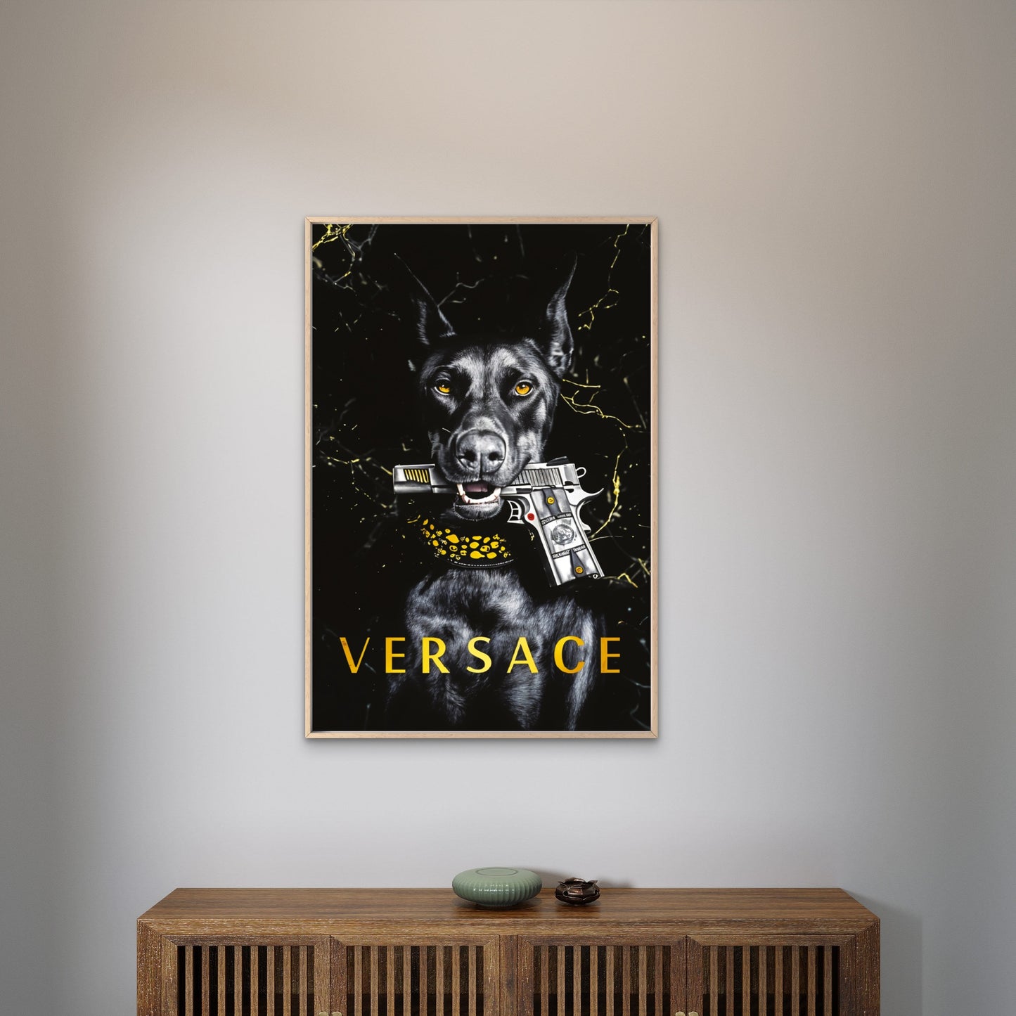 Modern Black Fashion Dobermann Dog with Gun Print 100% Australian Made