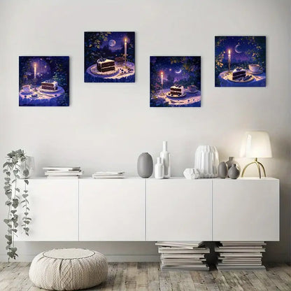 4pcs Elegant Afternoon Tea Scene with Cakes, Can Wall Art Canvas Framed