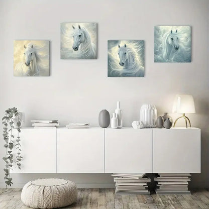 4pcs Flowing Mane & Cloudy Sky Design Wall Art Canvas Framed
