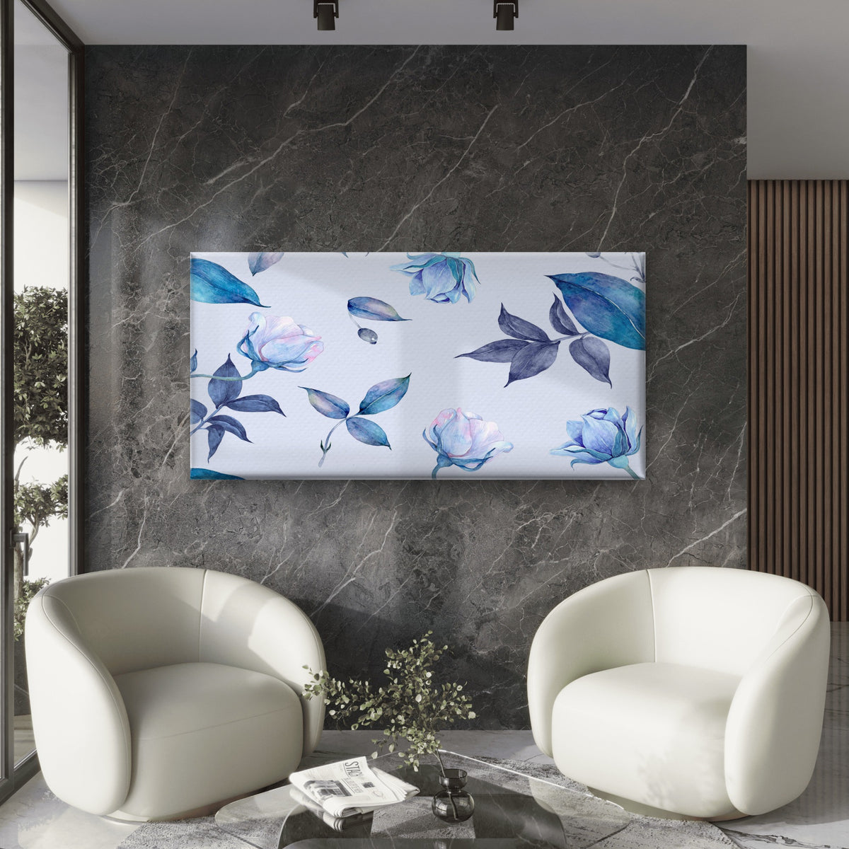 Blue Watercolor Rose Flower Wall Art Canvas Office Home Room Framed 120x60cm