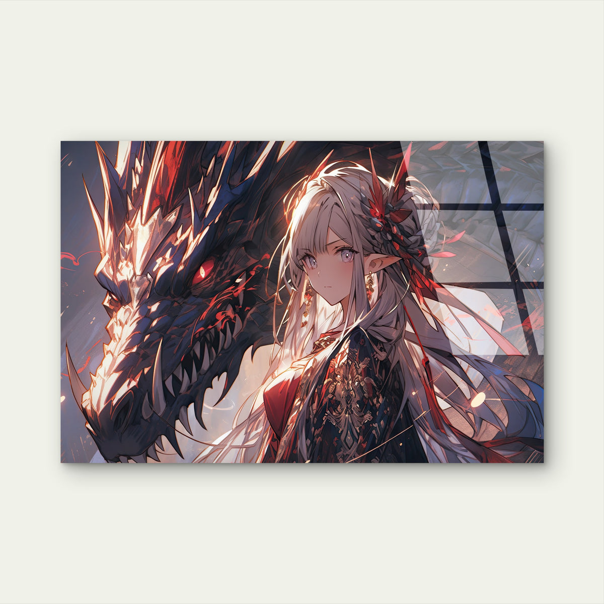 Elf Girl and Shadow Dragon Acrylic Glass Printing Wall Art Australian Made Quality