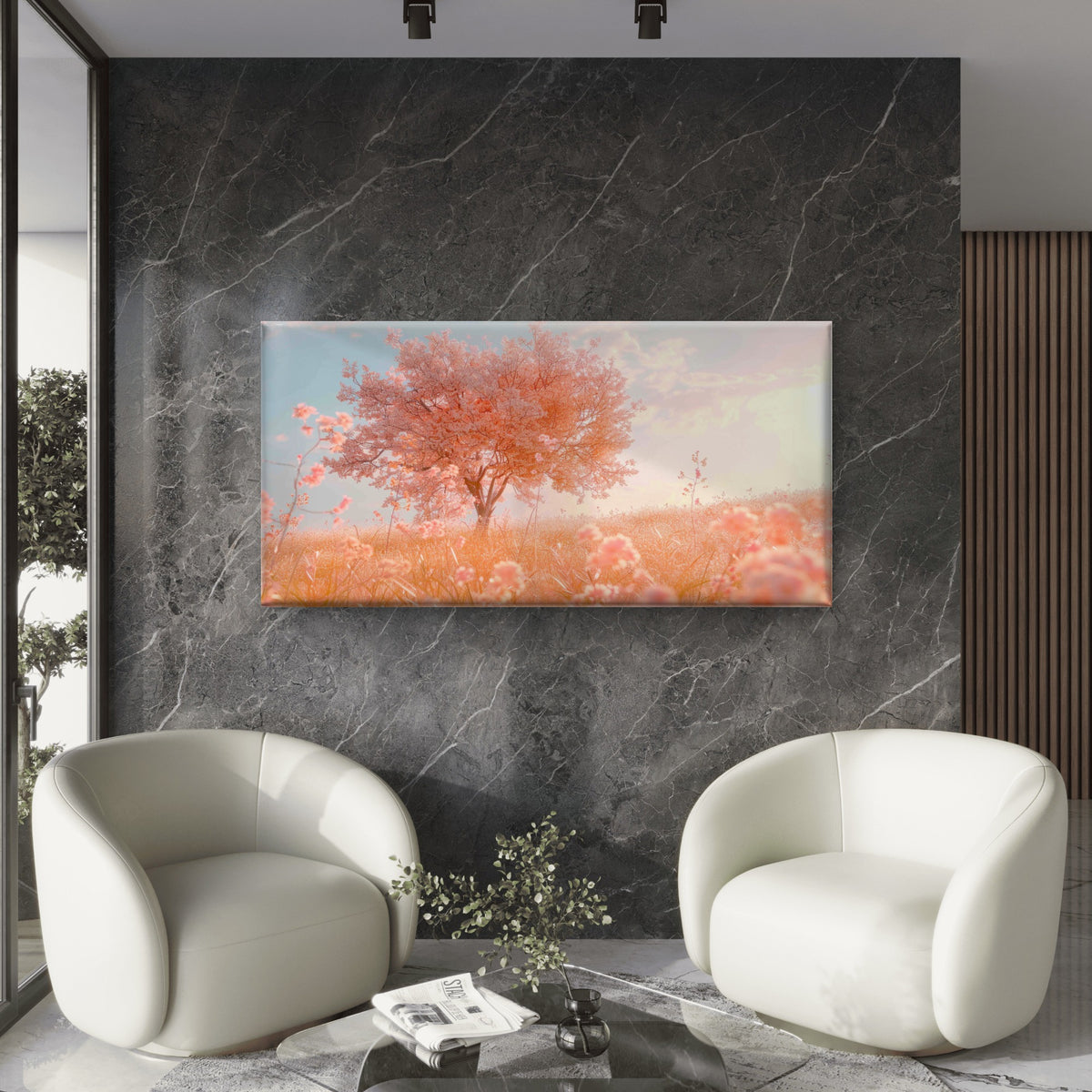 Lone Cherry Blossom Tree Wall Art Canvas Office Home Room Framed 120x60cm