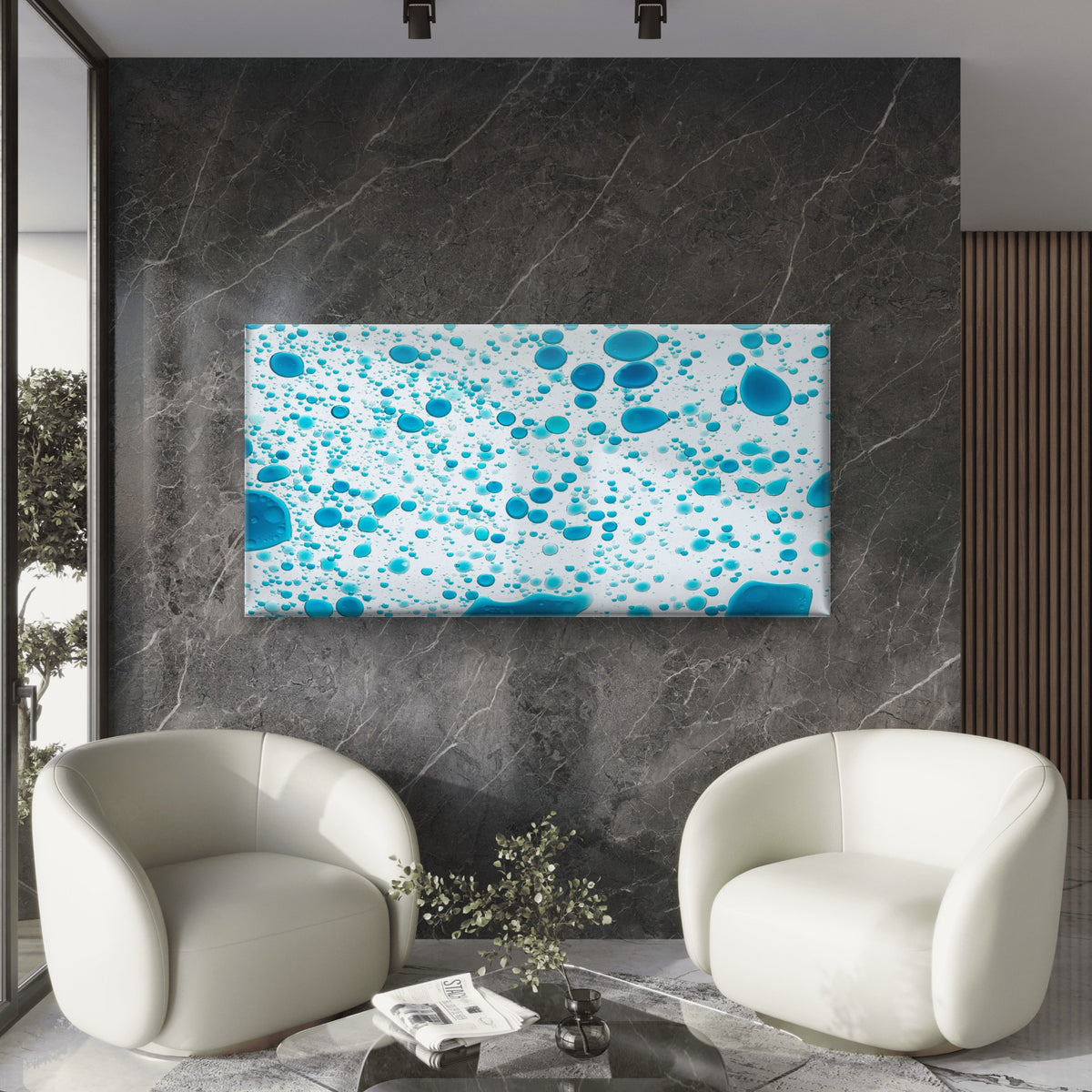 Blue Abstract Oil Bubble Water Wall Art Canvas Office Home Room Framed 120x60cm