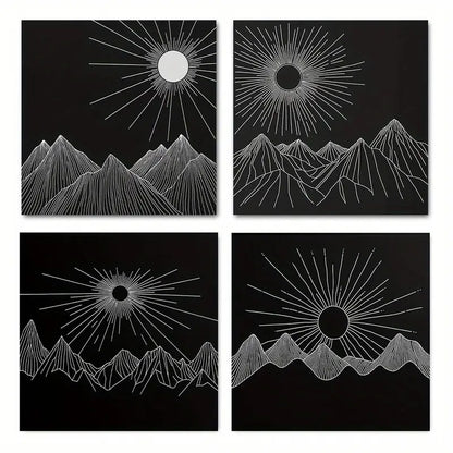 4pcs Black sunris Modern  Black DC  Wall Art Canvas Framed
