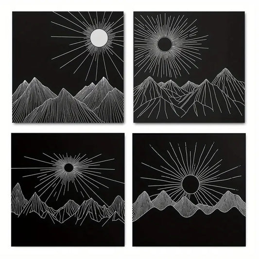 4pcs Black sunris Modern  Black DC  Wall Art Canvas Framed