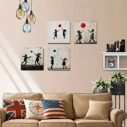 4pcs Ball Games Graffiti & Street Wall Art Canvas Framed