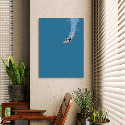 Retro Underwater Dive Artwork, 40x60cm Metal Print Ready to Hang