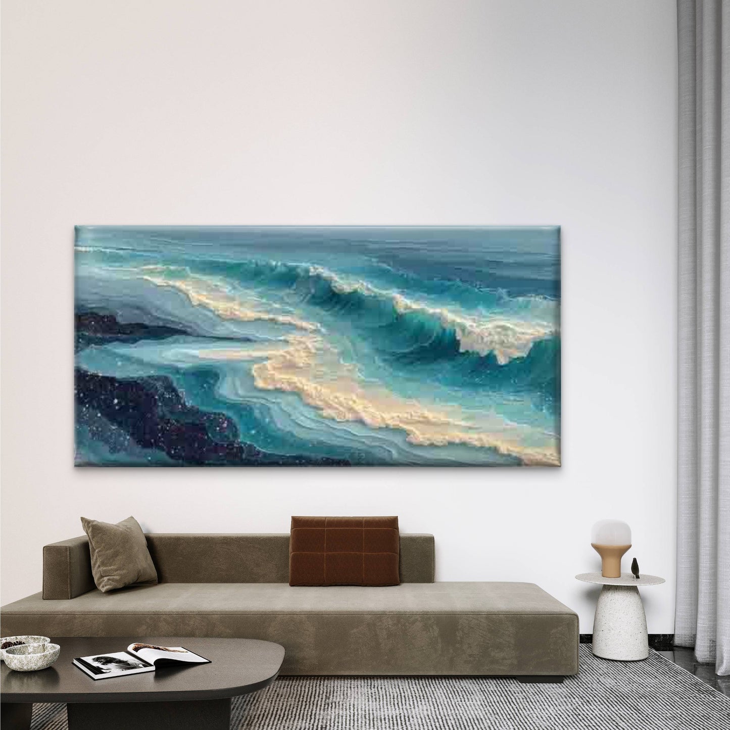 Ocean Waves And Seafoam Wall Art Canvas Office Home Room Framed 120x60cm