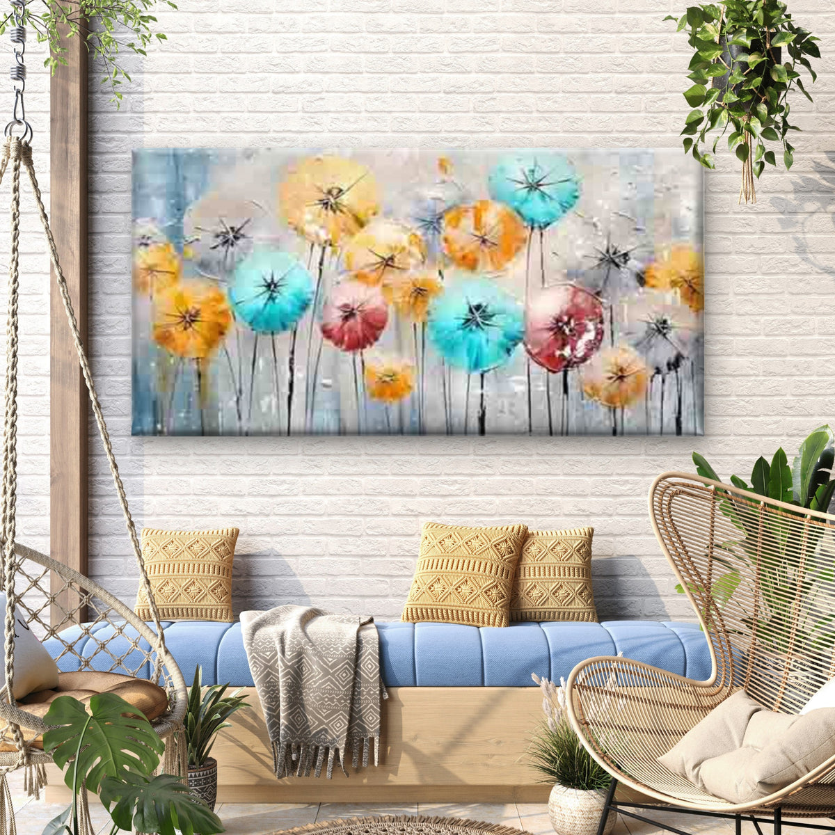 Colorful Floral Abstract Wall Art Canvas Office Home Room Framed 120x60cm