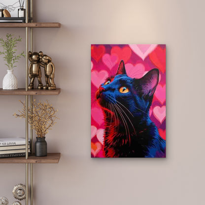 Black Cat Gazing at Heart-Shaped Sky Retro 60x90cm Metal Print Ready to Hang