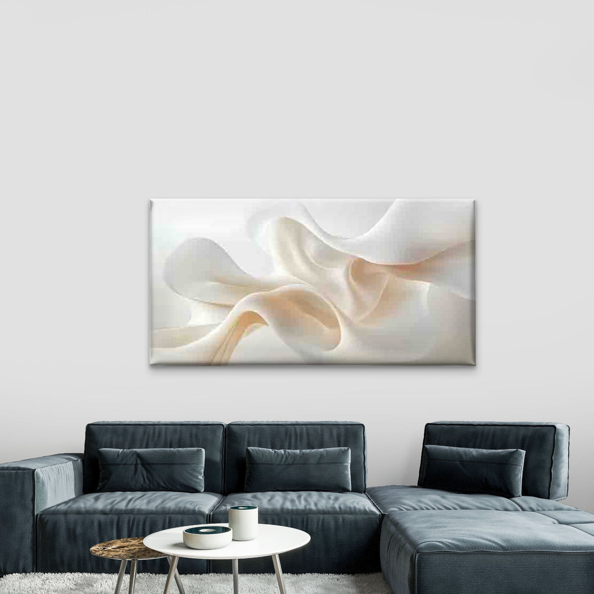 Abstract Flowing White Shapes Wall Art Canvas Office Home Room Framed 120x60cm