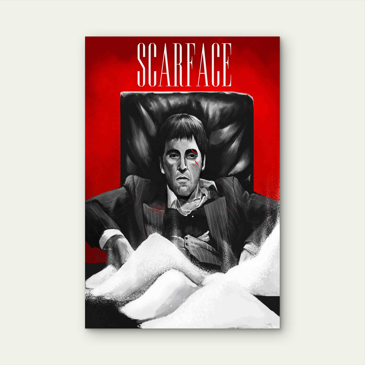 Classic Crimson Mobster Boss on Throne 40x60cm Metal Print Ready to Hang