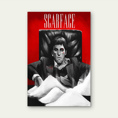 Classic Crimson Mobster Boss on Throne 40x60cm Metal Print Ready to Hang