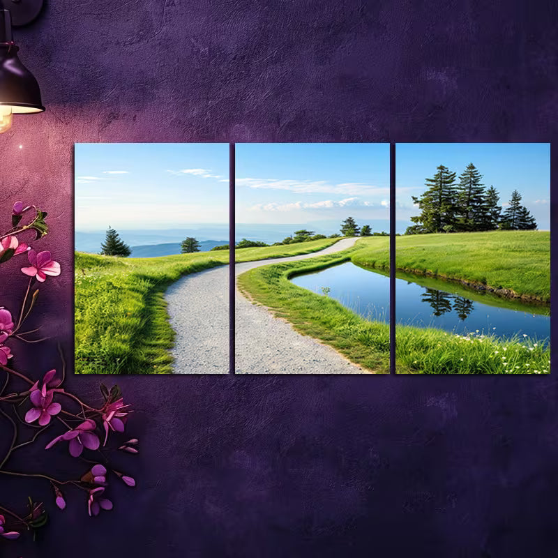3pcs Paintings of Serene Countryside Roads Wall Art Set Canvas Framed 50x70cm - High Quality Print 100% Australian Made Wall Canvas Ready to Hang