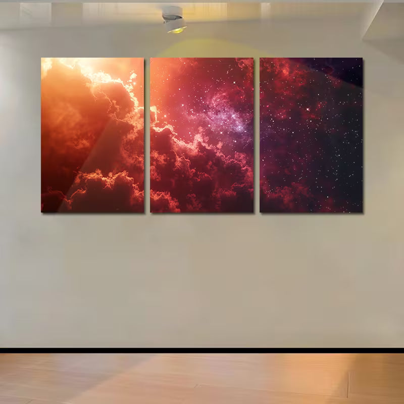 3pcs Nebula with Red and Pink Glowing Gas Clouds Wall Art Set Canvas Framed 40x60cm - High Quality Print 100% Australian Made Wall Canvas Ready to Hang