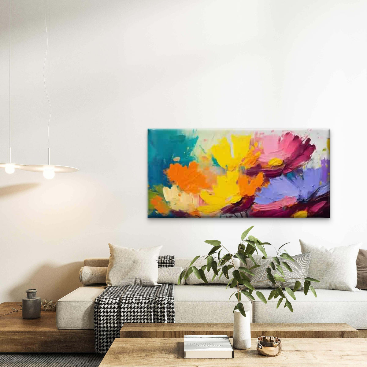 Abstract Multicolor Flowers Wall Art Canvas Office Home Room Framed 120x60cm