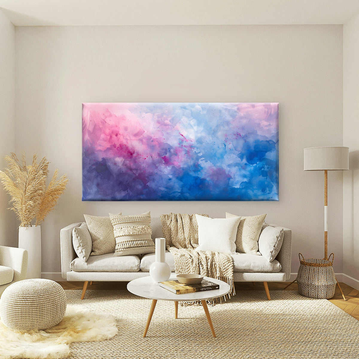 Pink and Blue Cloudscape Wall Art Canvas Office Home Room Framed 120x60cm