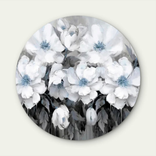 Blue Toned White Flowers Black and White Acrylic Glass Rounded Print Tempered Glass Wall Art 100% Made in Australia Ready to Hang