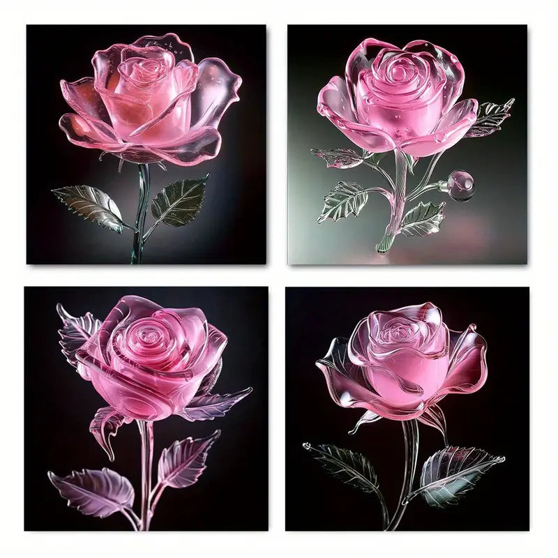 4pcs Pink Ros Art Deco Classic Retro Style Wall Art Canvas Framed