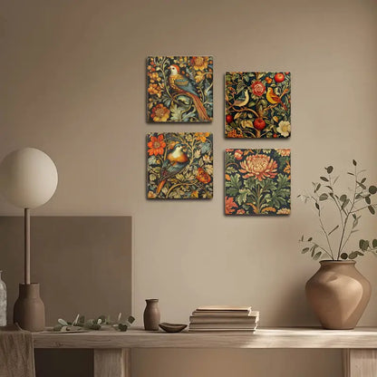 4pcs Vibrant Nature Floral & Bird Designs Wall Art Canvas Framed