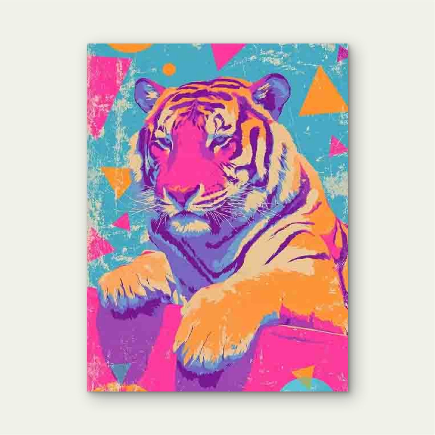 Preppy Tiger Trendy Funky Dopamine Art 60x90cm Metal Print Ready to Hang