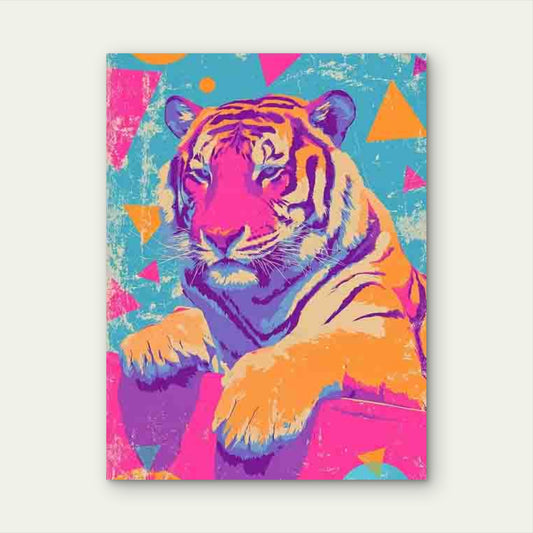 Preppy Tiger Trendy Funky Dopamine Art 60x90cm Metal Print Ready to Hang