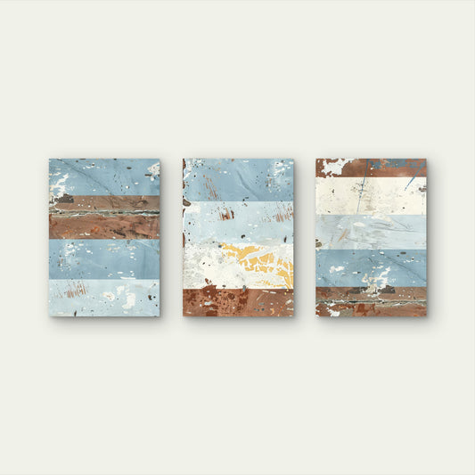 3pcs Rustic Distressed Wood Art Painting Wall Art Set Canvas Framed 50x70cm - High Quality Print 100% Australian Made Wall Canvas Ready to Hang