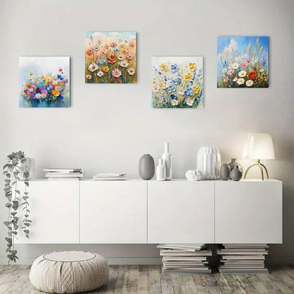4pcs Elegant abstract Colorful wildflowers   Wall Art Canvas Framed