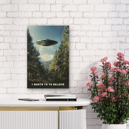 Alien UFO Flying Saucer Forest 60x90cm Metal Print Ready to Hang