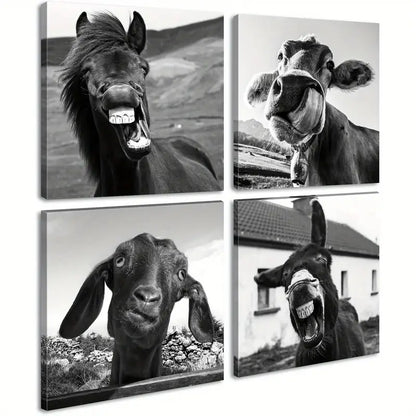 4pcs Horse Donkey Sheep Cow Canvas Pictures Wall Art Canvas Framed