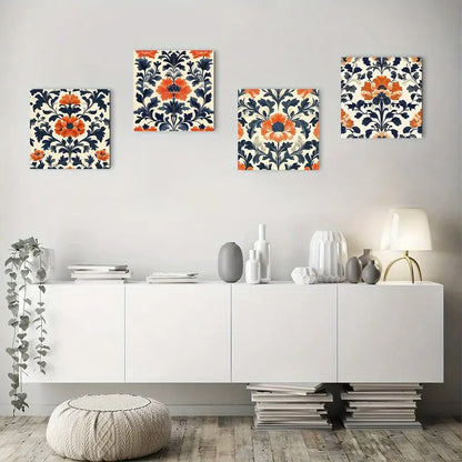 4pcs Flowers & Leave Modern Wall Art Canvas Framed