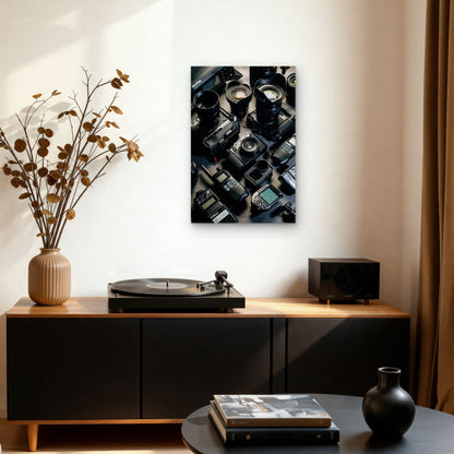 Collection of Camera Equipment and Accessories 40x60cm Metal Print Ready to Hang