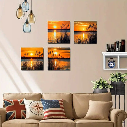 4pcs  Serene Lake Sunset Scen SL  Wall Art Canvas Framed
