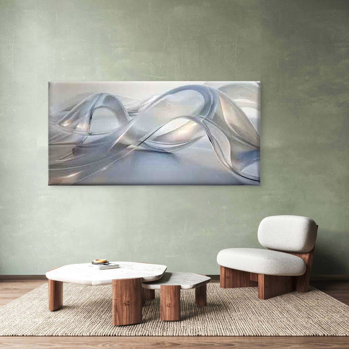 Abstract Silver Fluid Waves Wall Art Canvas Office Home Room Framed 120x60cm