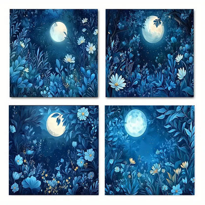 4pcs   Blue flower plant Picture artwork  FG  Wall Art Canvas Framed