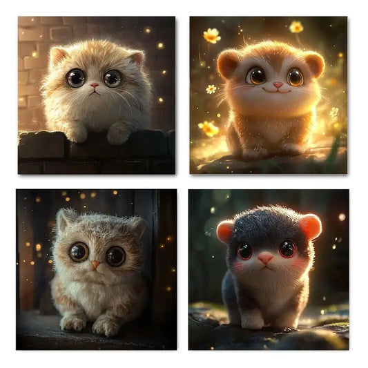 V4pcs Adorable Kitten  Charming Kitten   CH  Wall Art Canvas Framed