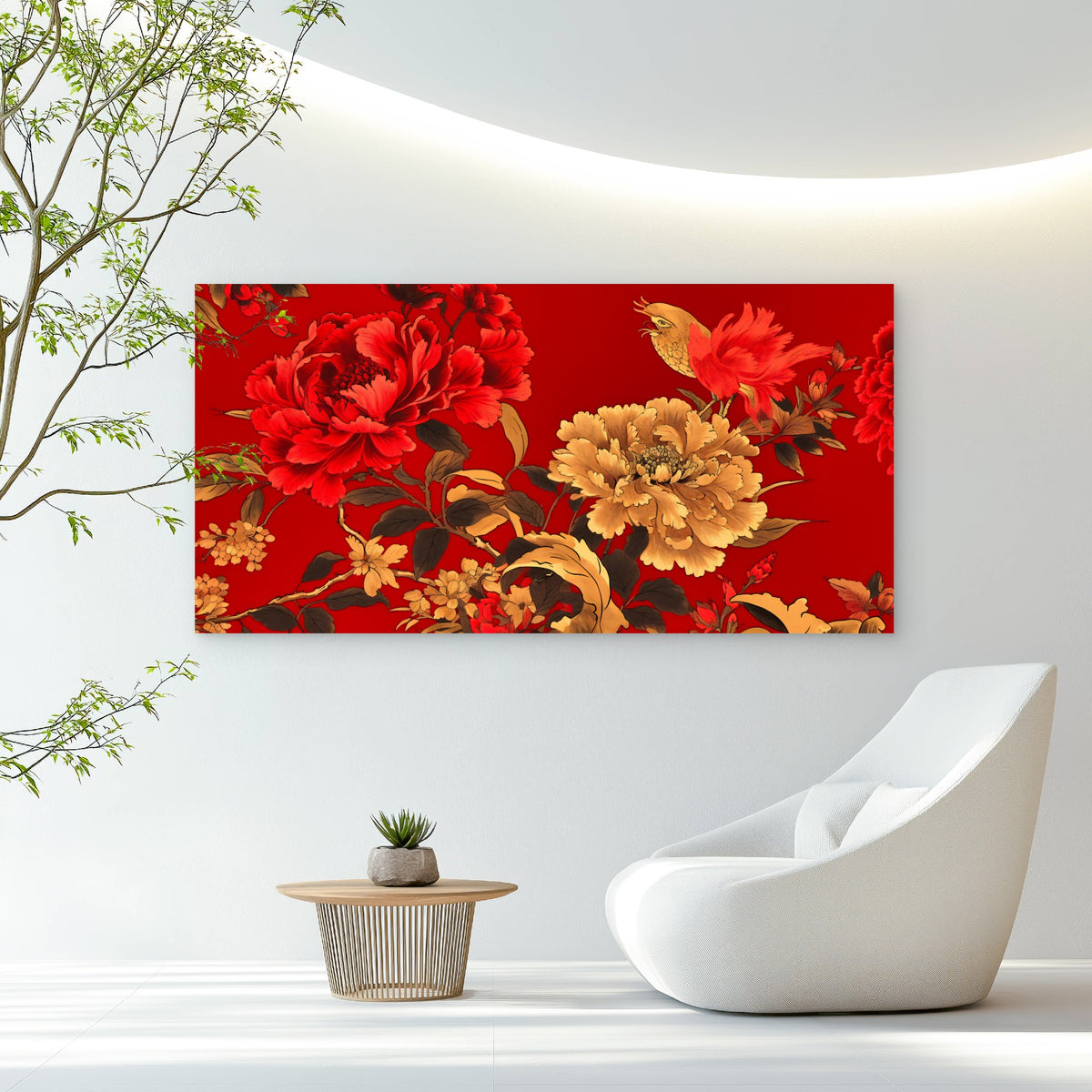 Luxurious Red Peony Art Wall Art Canvas Office Home Room Framed 120x60cm